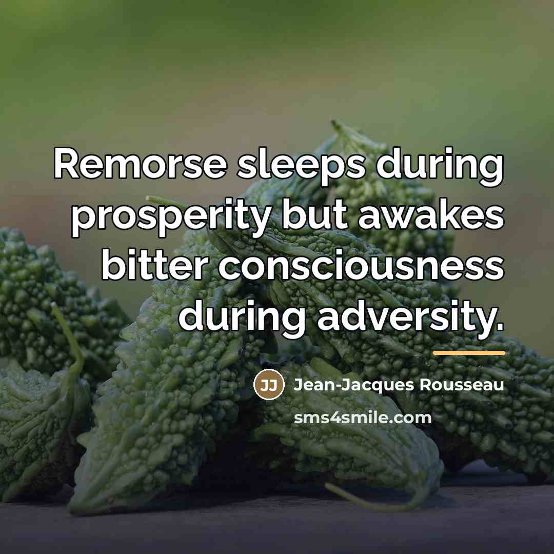 “Remorse sleeps during prosperity but awakes bitter consciousness during adversity.…” quote by Jean-Jacques Rousseau