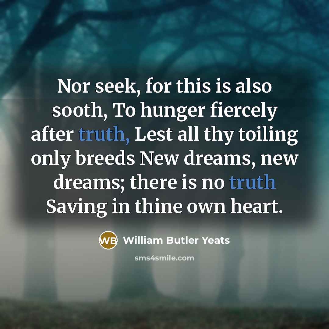 “Nor seek, for this is also sooth, To hunger fiercely…” quote by William Butler Yeats