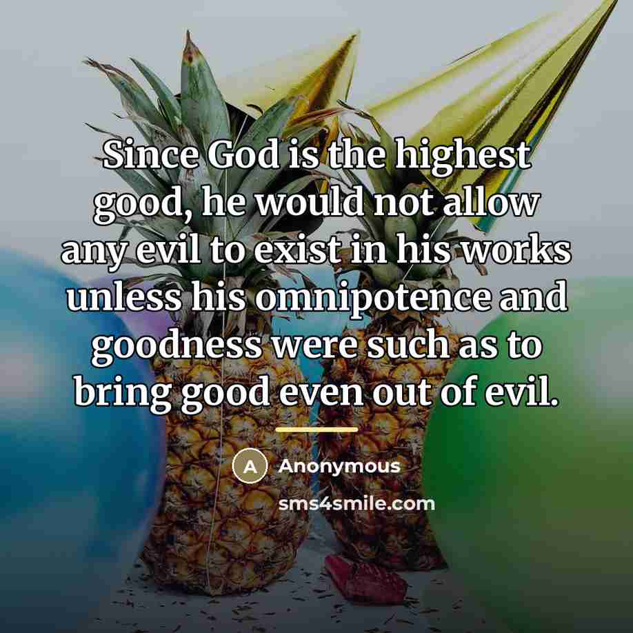 “Since God is the highest good, he would not allow…” quote by Anonymous