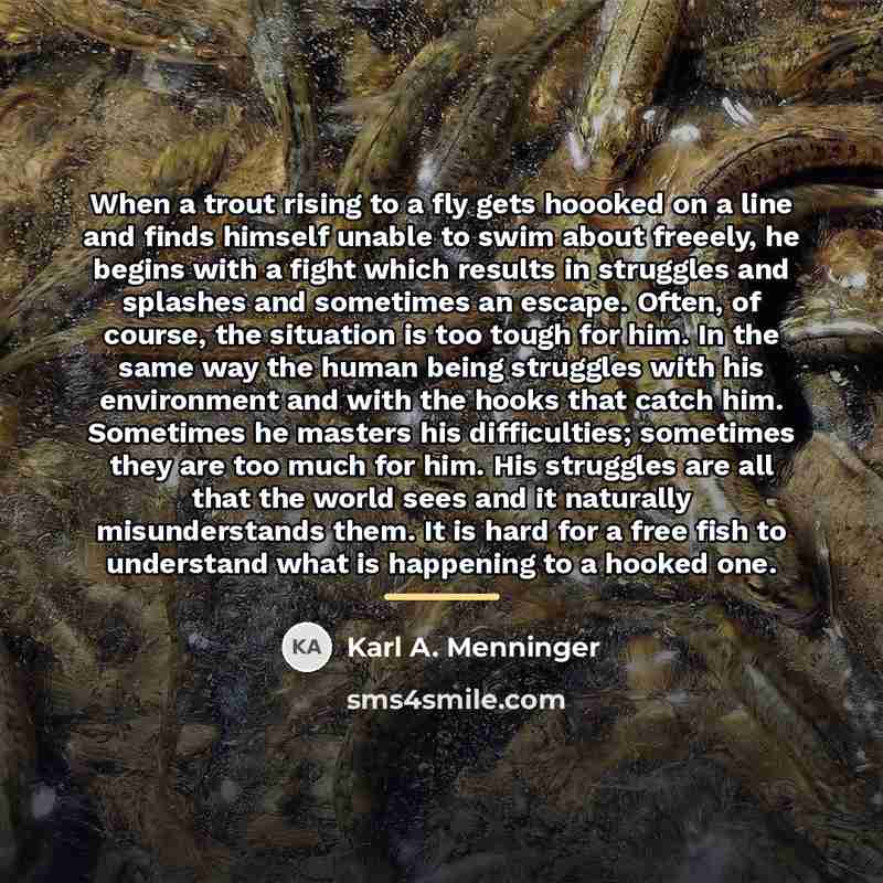 “When a trout rising to a fly gets hoooked on…” quote by Karl A. Menninger