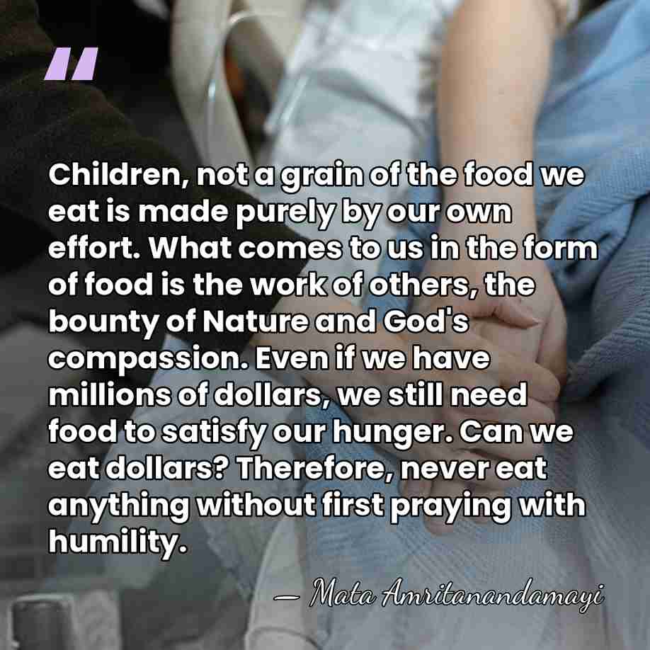 Children, not a grain of the food we eat is made purely&hellip; - Mata Amritanandamayi