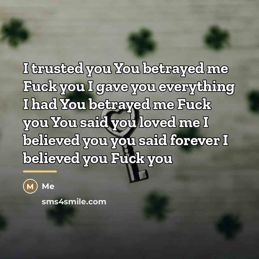 “I trusted you You betrayed me Fuck you I gave…” quote by Me