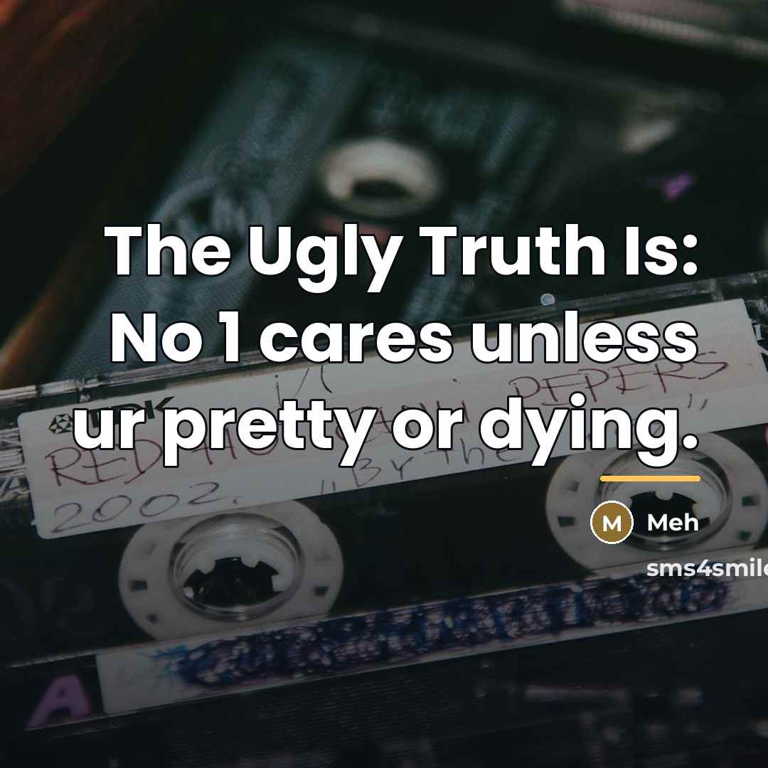 “The Ugly Truth Is: No 1 cares unless ur pretty…” quote by Meh