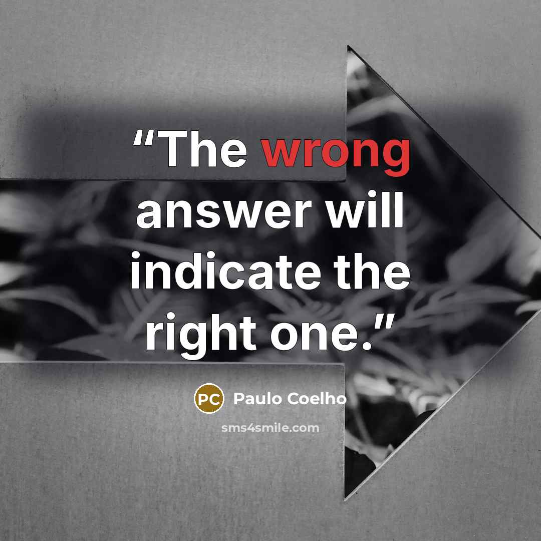 “The wrong answer will indicate the right one.” quote by Paulo Coelho