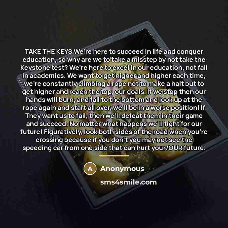 “TAKE THE KEYS We're here to succeed in life and…” quote by Anonymous