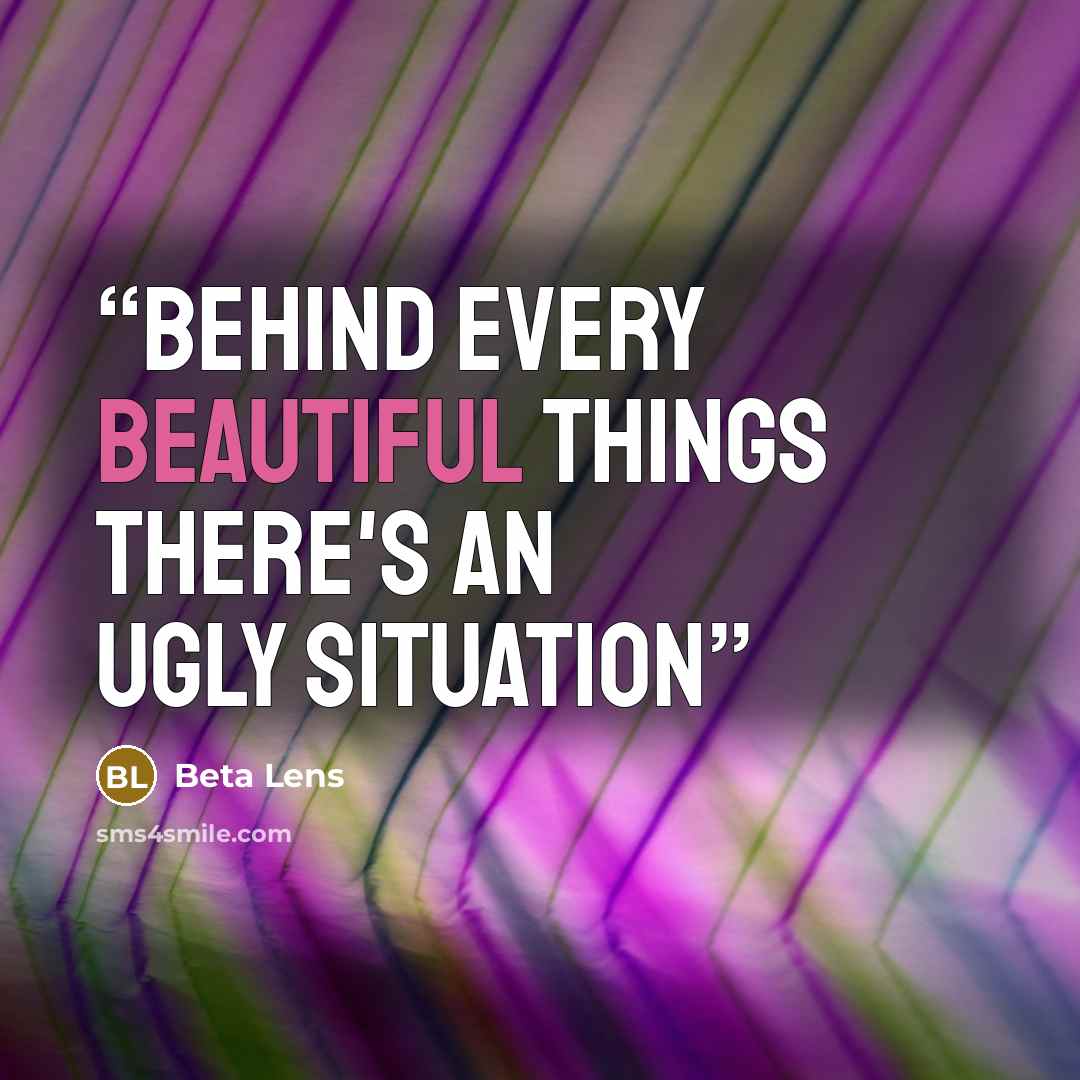 “Behind every beautiful things there's an ugly situation” quote by Beta Lens