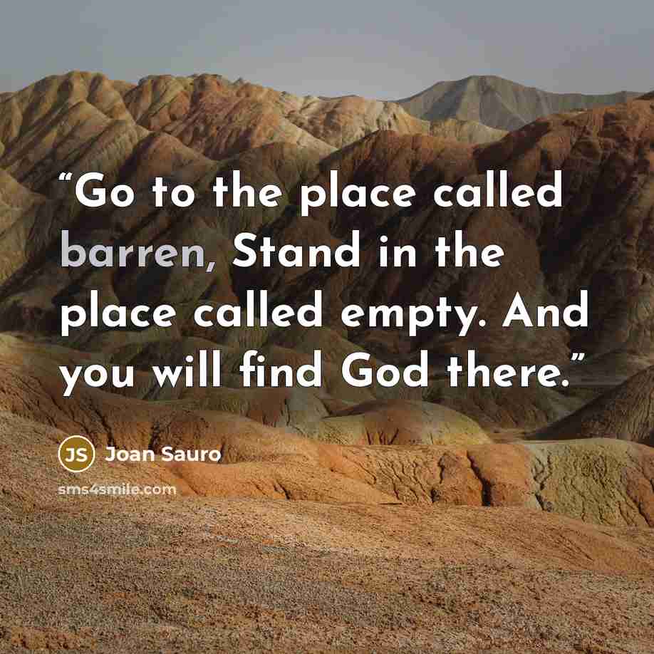 “Go to the place called barren, Stand in the place called empty. And you will find God there.” quote by Joan Sauro