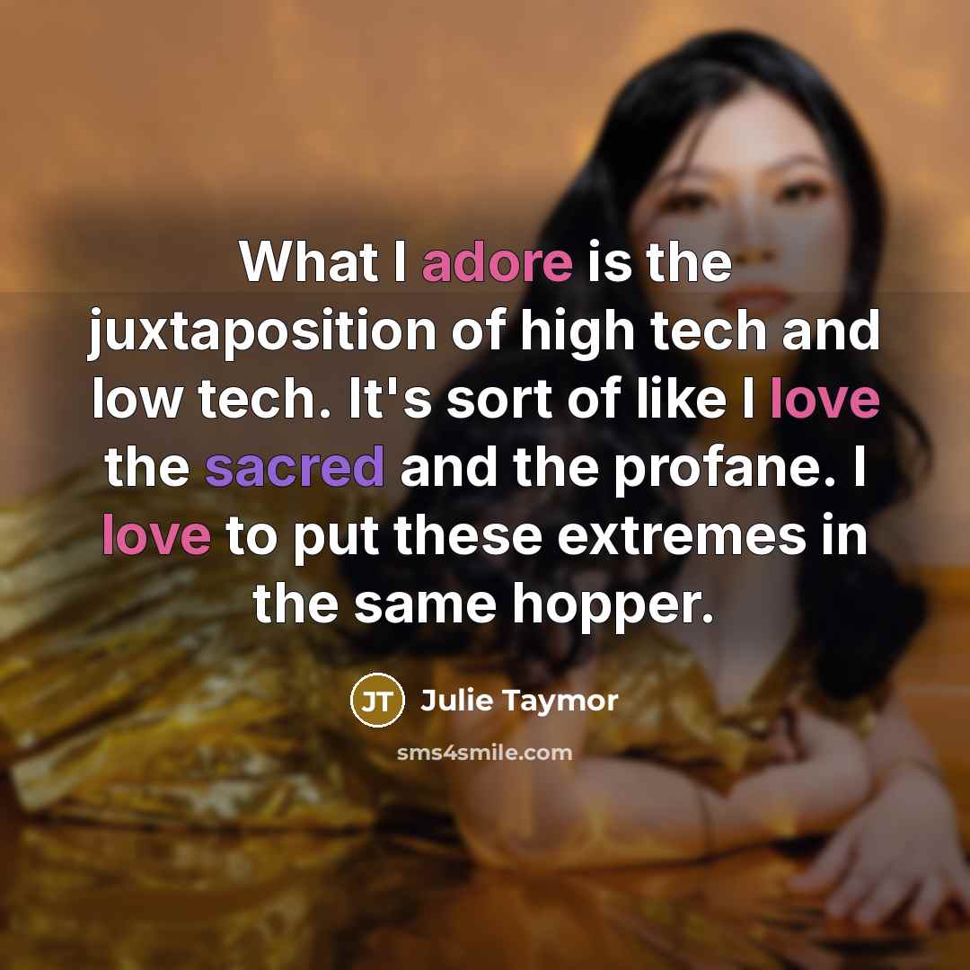 “What I adore is the juxtaposition of high tech and…” quote by Julie Taymor