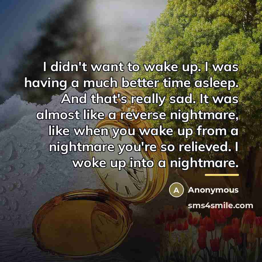 “I didn't want to wake up. I was having a…” quote by Anonymous