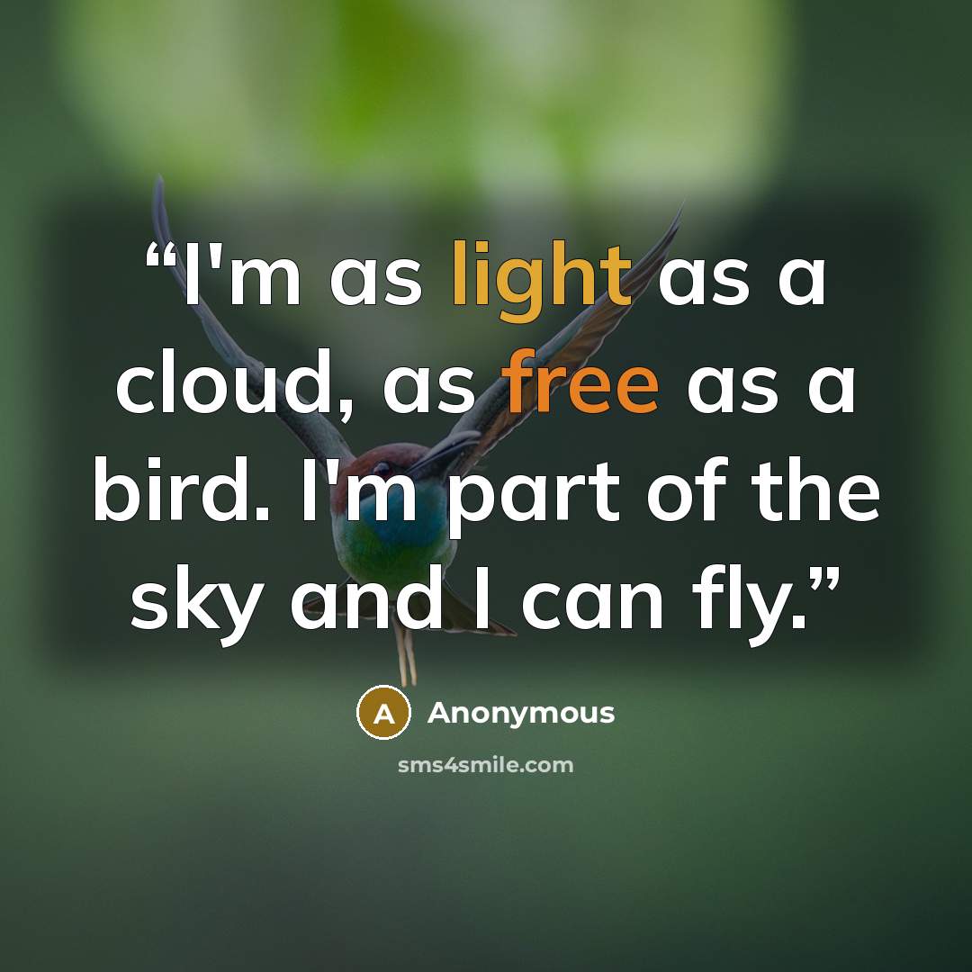 “I'm as light as a cloud, as free as a bird. I'm part of the sky and I can fly.” quote by Anonymous