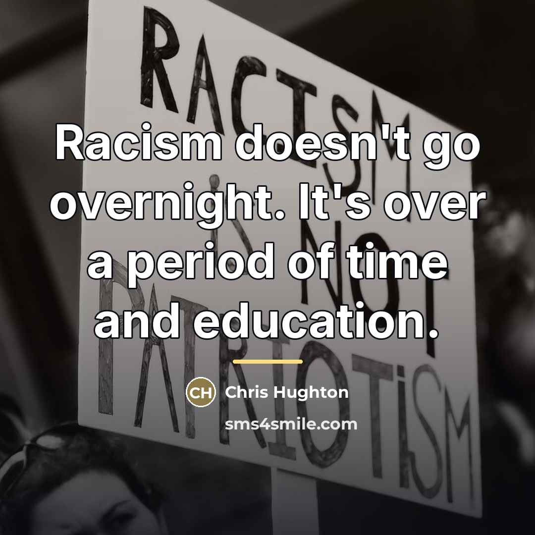 “Racism doesn't go overnight. It's over a period of time…” quote by Chris Hughton