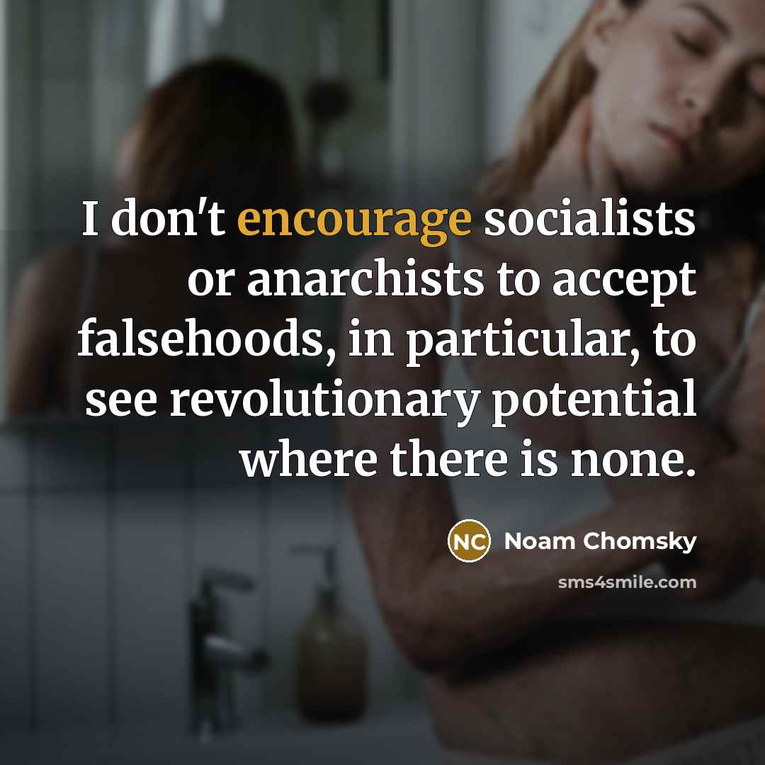 “I don't encourage socialists or anarchists to accept falsehoods, in…” quote by Noam Chomsky