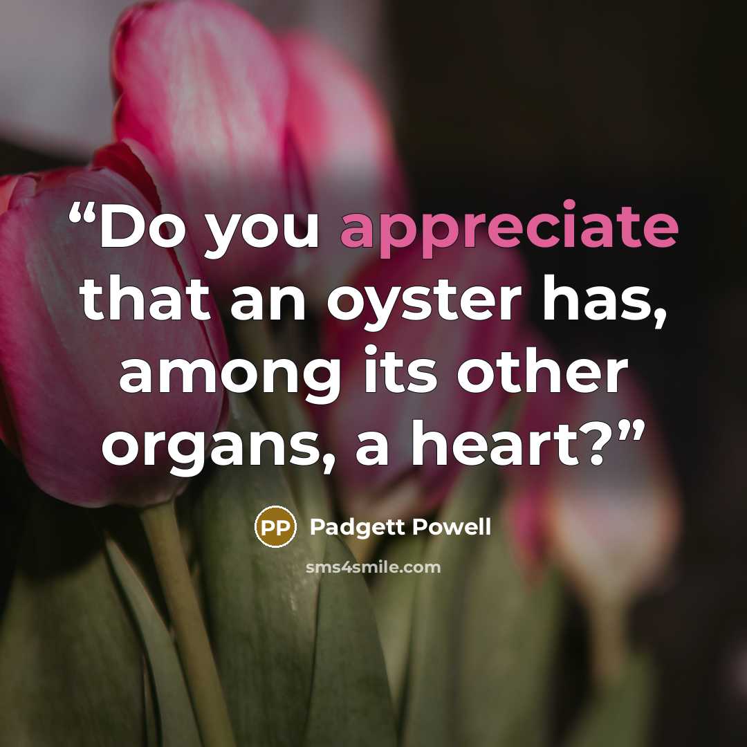 “Do you appreciate that an oyster has, among its other organs, a heart?” quote by Padgett Powell