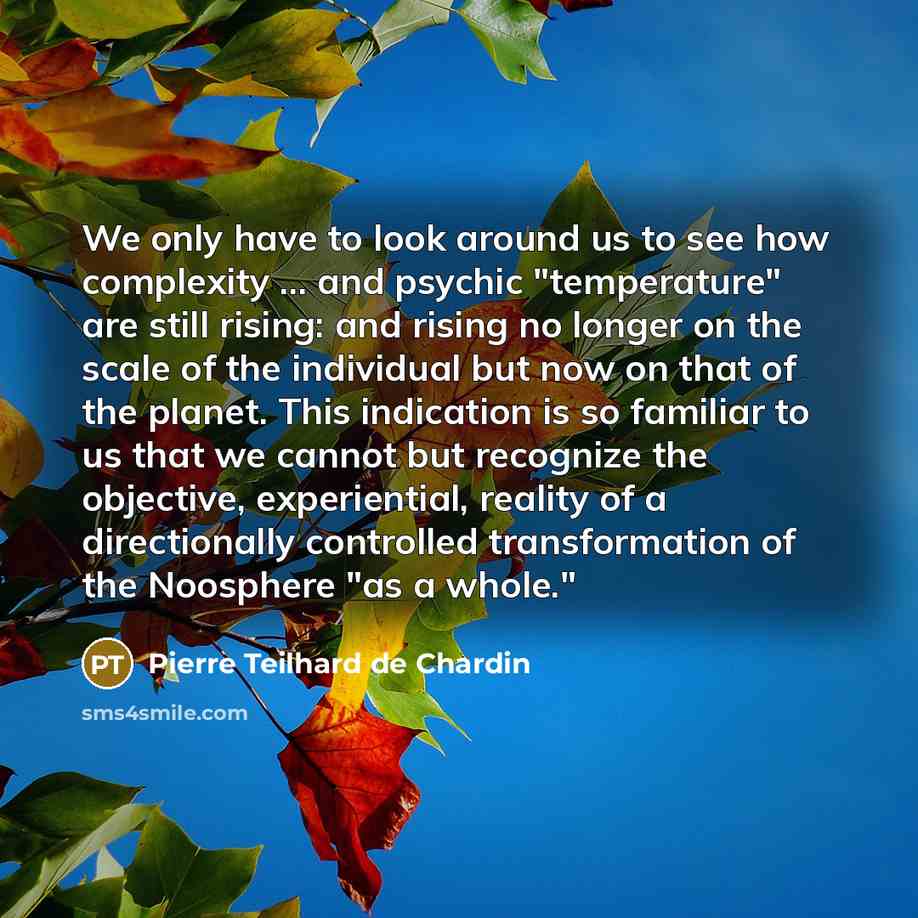 “We only have to look around us to see how…” quote by Pierre Teilhard de Chardin