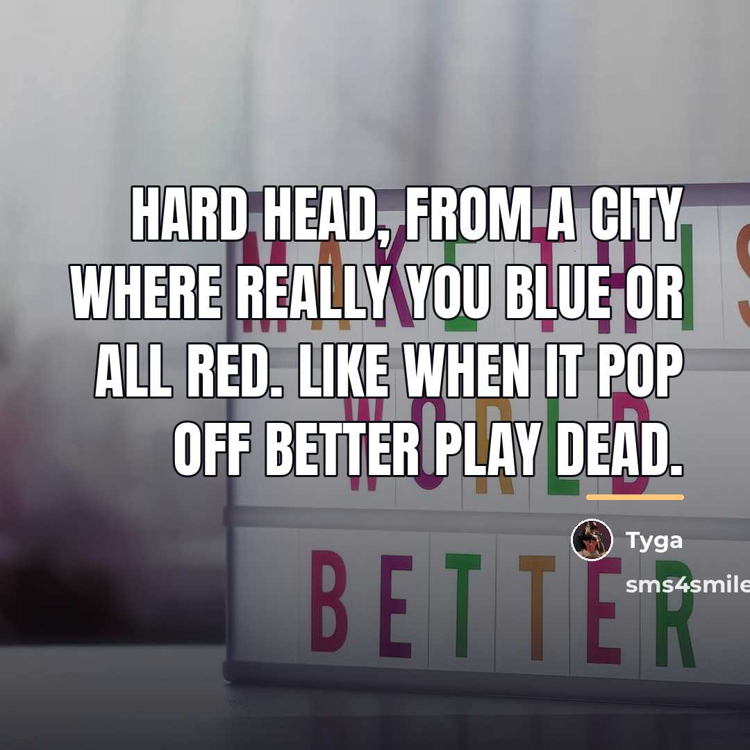 “Hard head, from a city where really you blue or…” quote by Tyga