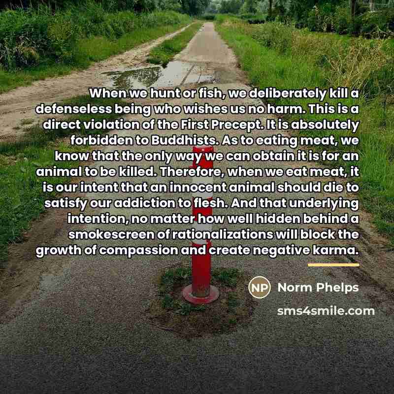 “When we hunt or fish, we deliberately kill a defenseless…” quote by Norm Phelps