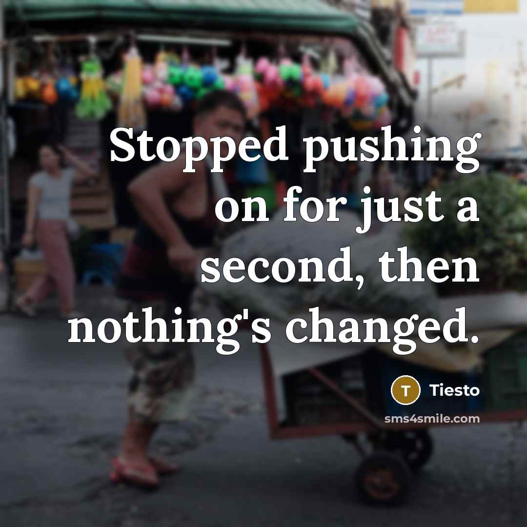“Stopped pushing on for just a second, then nothing's changed.…” quote by Tiesto