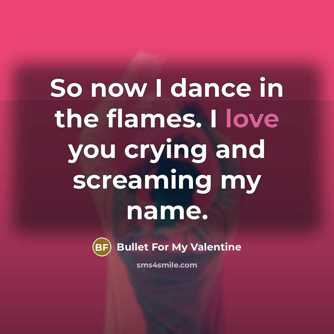 “So now I dance in the flames. I love you…” quote by Bullet For My Valentine