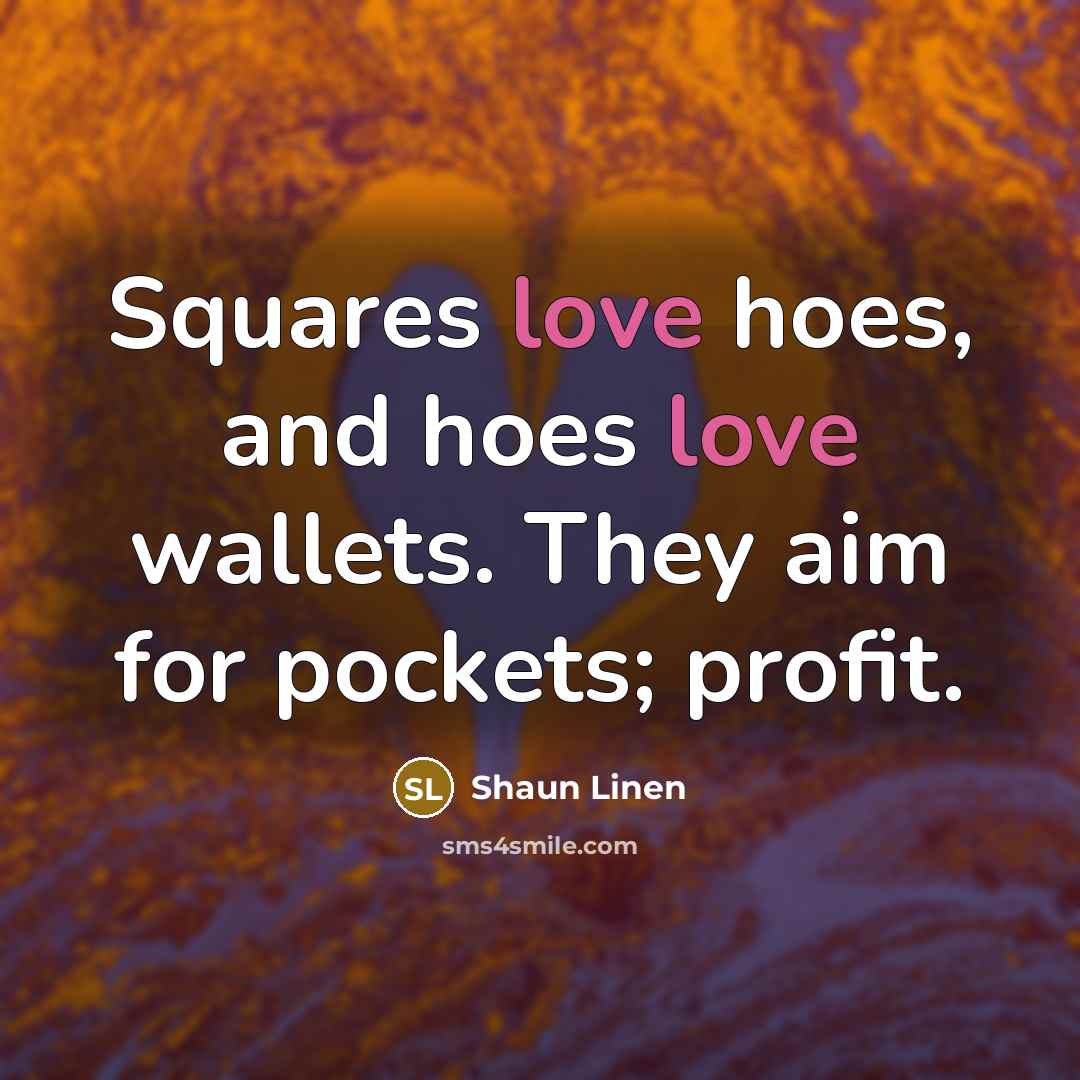 “Squares love hoes, and hoes love wallets. They aim for pockets; profit.” quote by Shaun Linen