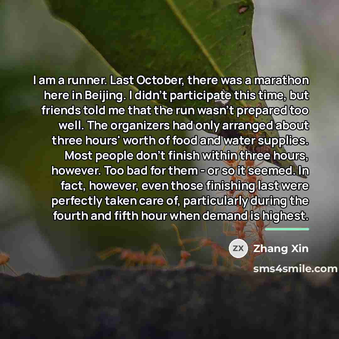 “I am a runner. Last October, there was a marathon…” quote by Zhang Xin