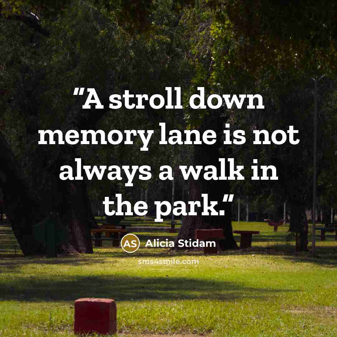 “A stroll down memory lane is not always a walk in the park.” quote by Alicia Stidam