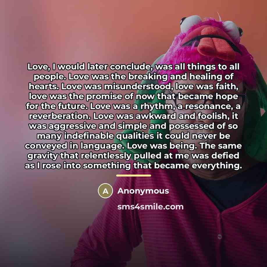 “Love, I would later conclude, was all things to all…” quote by Anonymous
