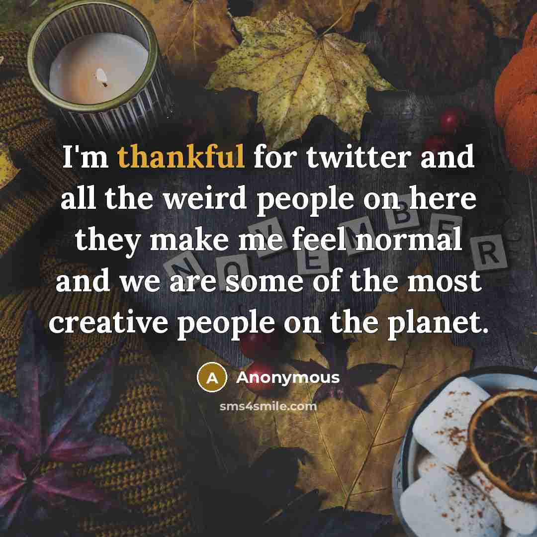 “I'm thankful for twitter and all the weird people on…” quote by Anonymous