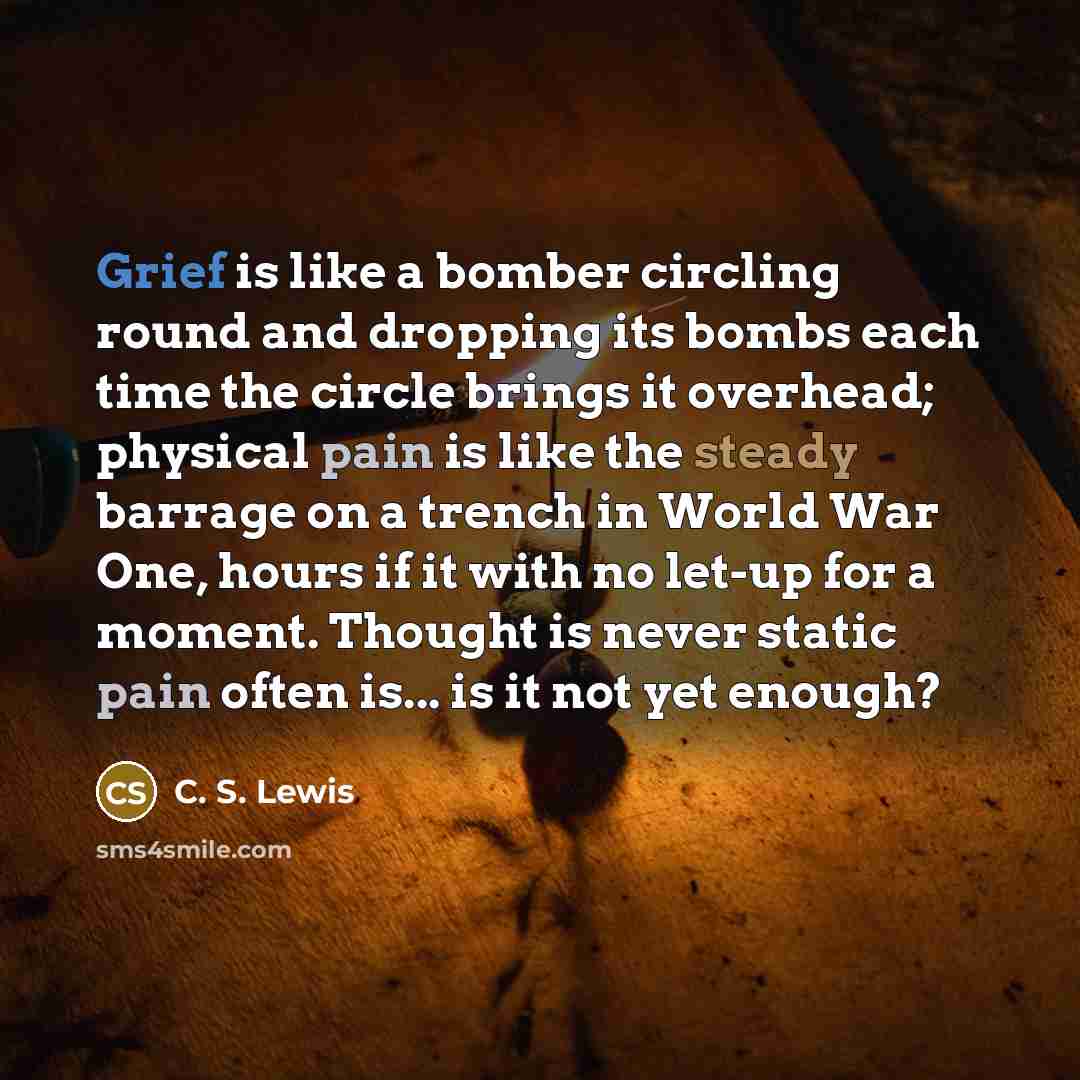 “Grief is like a bomber circling round and dropping its…” quote by C. S. Lewis
