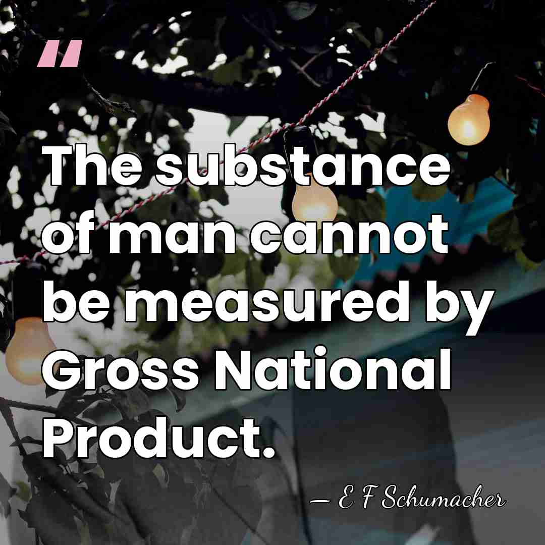 The substance of man cannot be measured by Gross National Product. - E F Schumacher