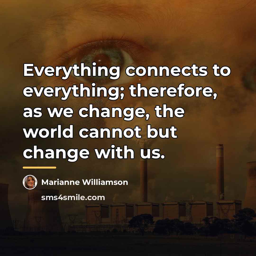 “Everything connects to everything; therefore, as we change, the world…” quote by Marianne Williamson
