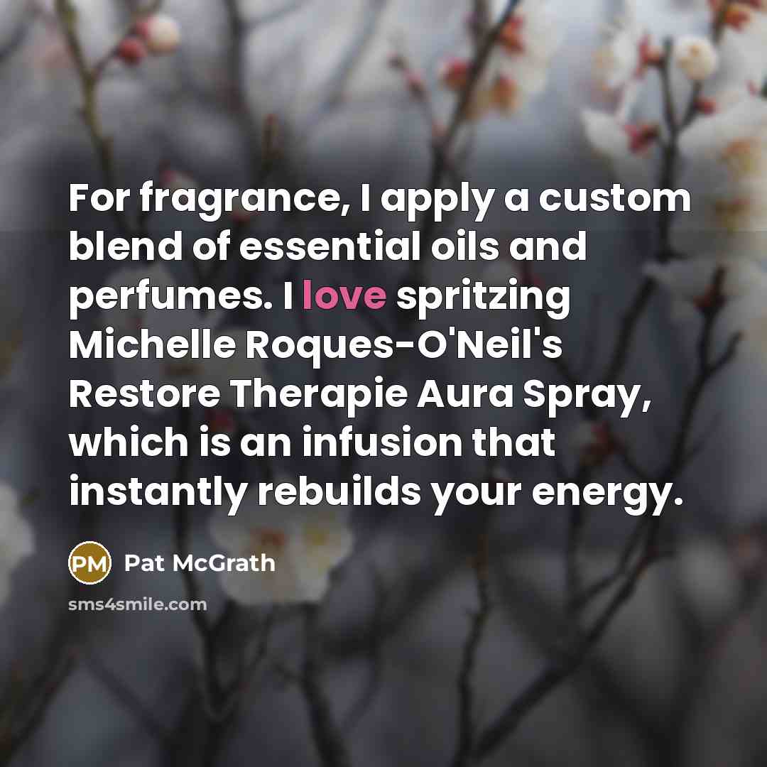 “For fragrance, I apply a custom blend of essential oils…” quote by Pat McGrath