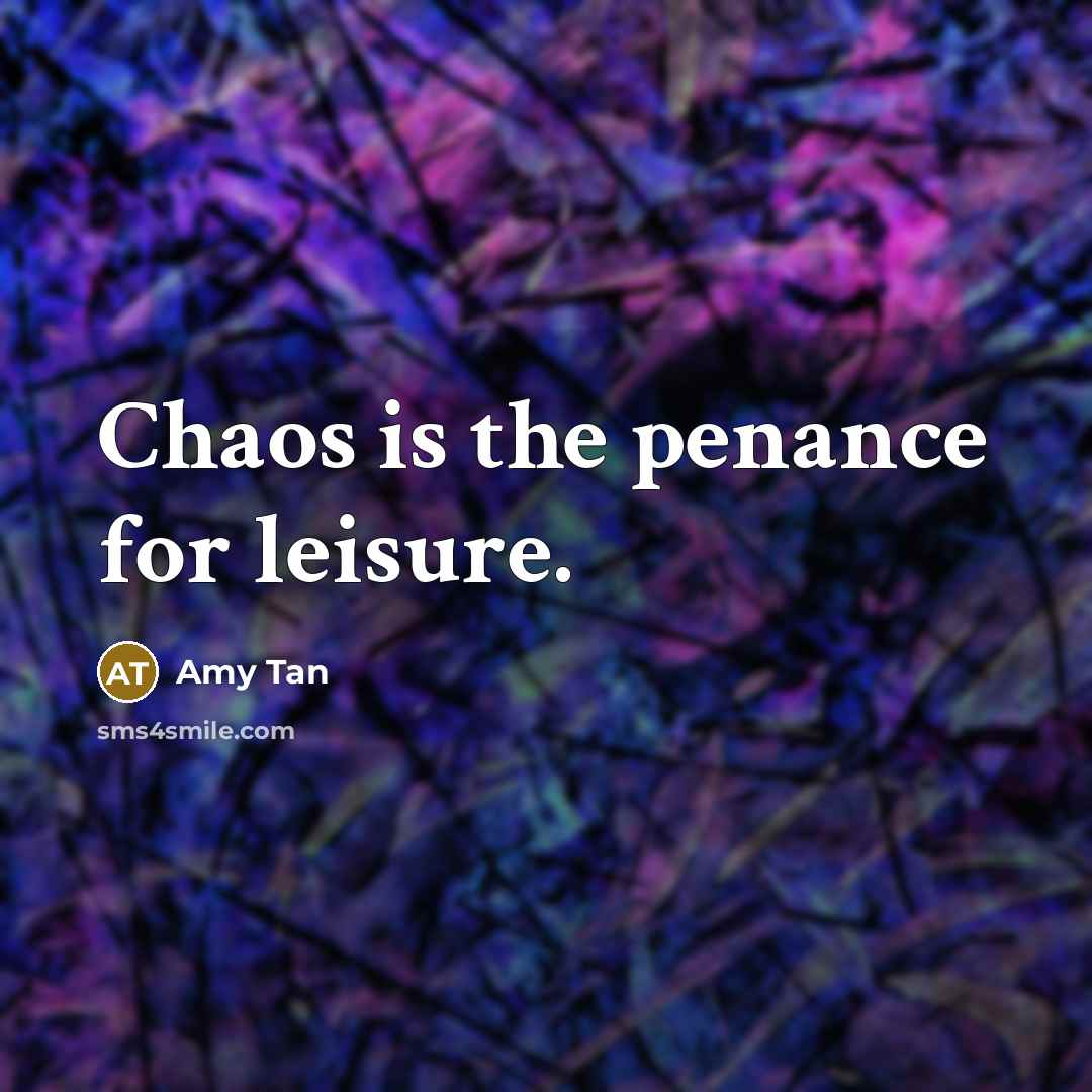 “Chaos is the penance for leisure.…” quote by Amy Tan