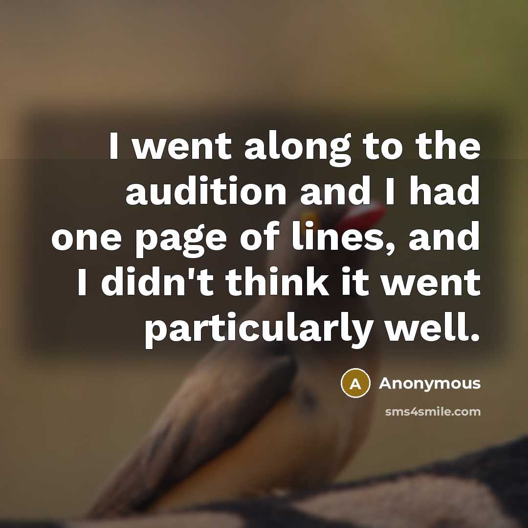 “I went along to the audition and I had one…” quote by Anonymous