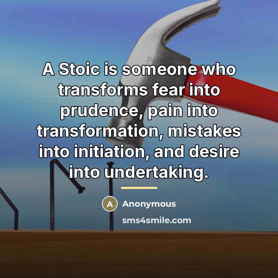 “A Stoic is someone who transforms fear into prudence, pain…” quote by Anonymous