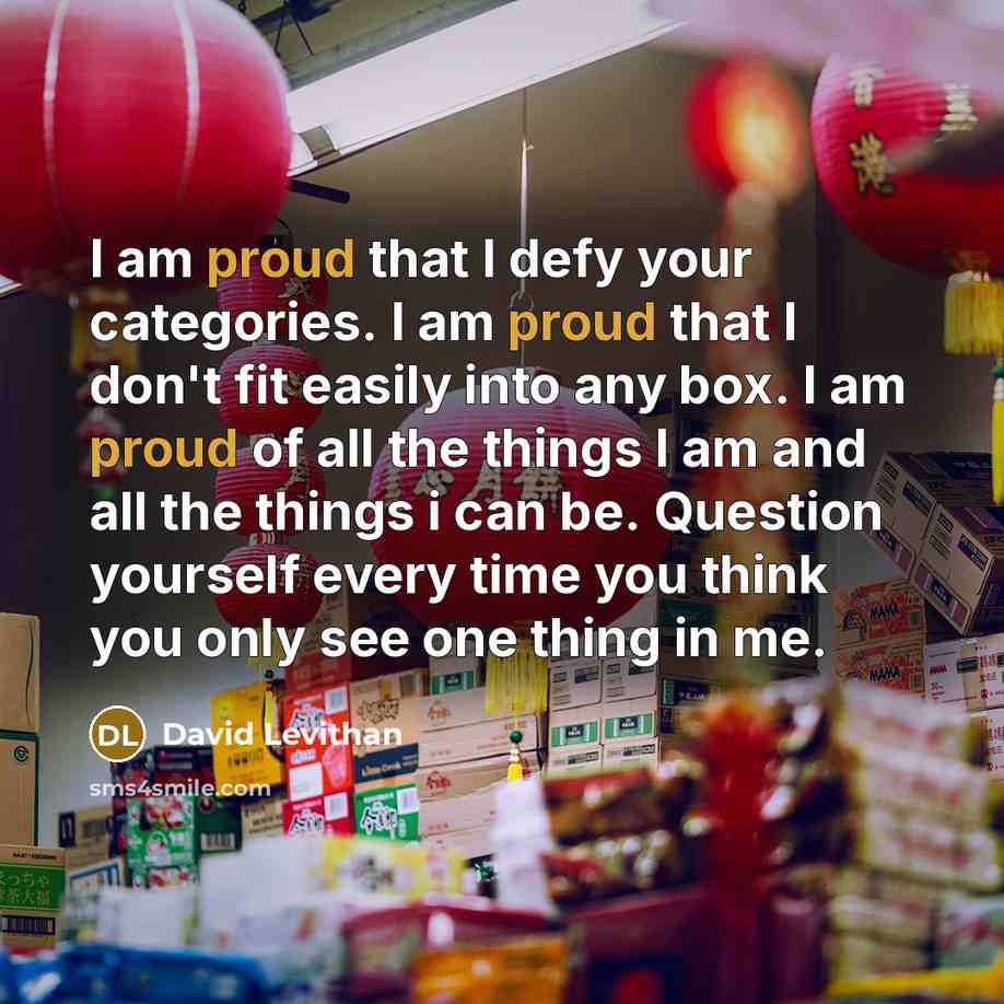 “I am proud that I defy your categories. I am…” quote by David Levithan