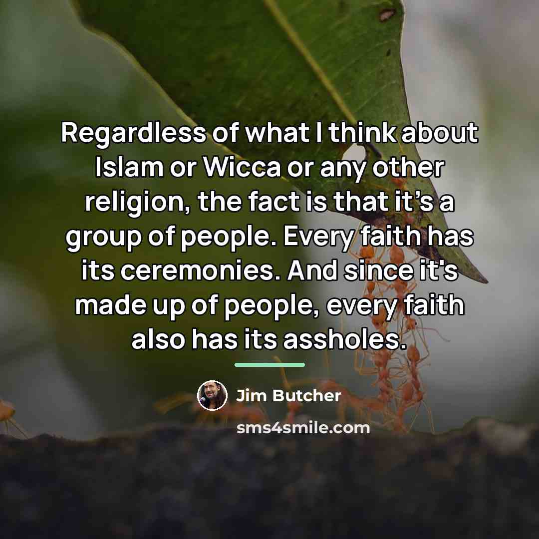 “Regardless of what I think about Islam or Wicca or…” quote by Jim Butcher