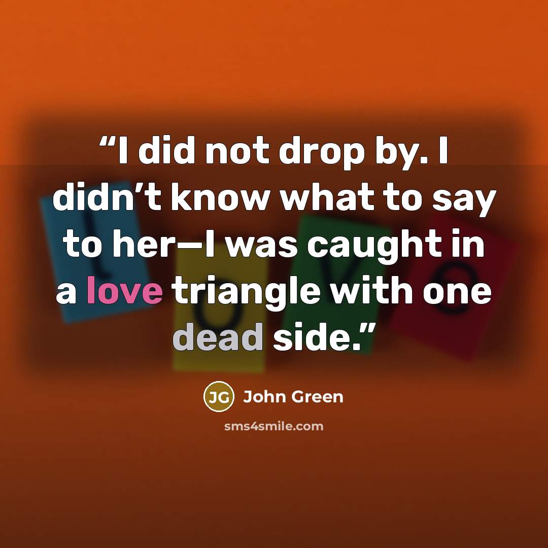 “I did not drop by. I didn’t know what to say to her—I was caught in a love triangle with one dead side.” quote by John Green