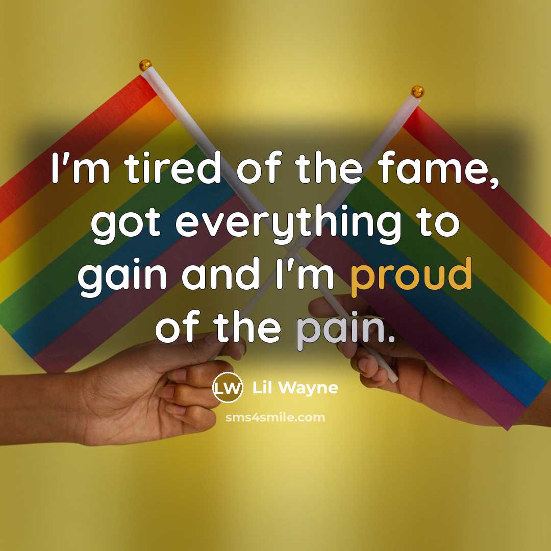 “I'm tired of the fame, got everything to gain and I'm proud of the pain.” quote by Lil Wayne
