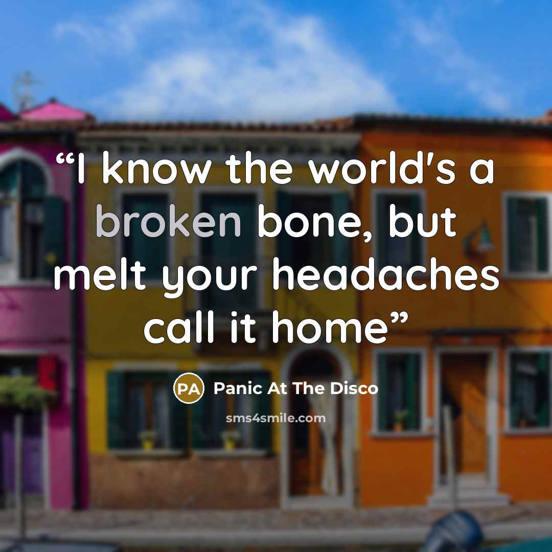 “I know the world's a broken bone, but melt your headaches call it home” quote by Panic at the Disco
