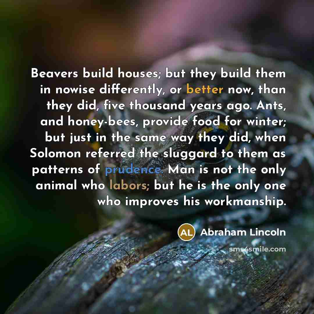 “Beavers build houses; but they build them in nowise differently,…” quote by Abraham Lincoln