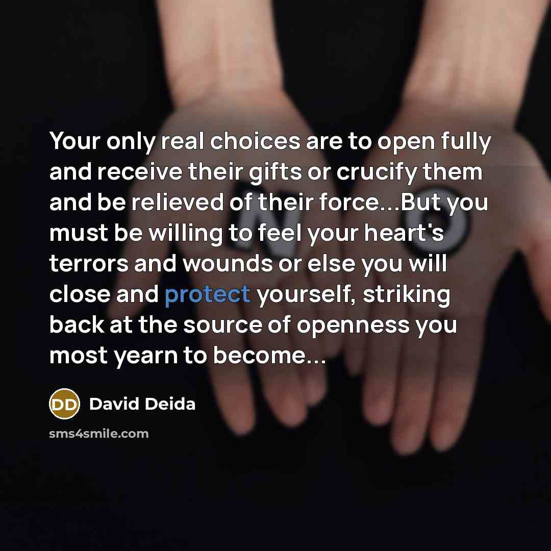 “Your only real choices are to open fully and receive…” quote by David Deida