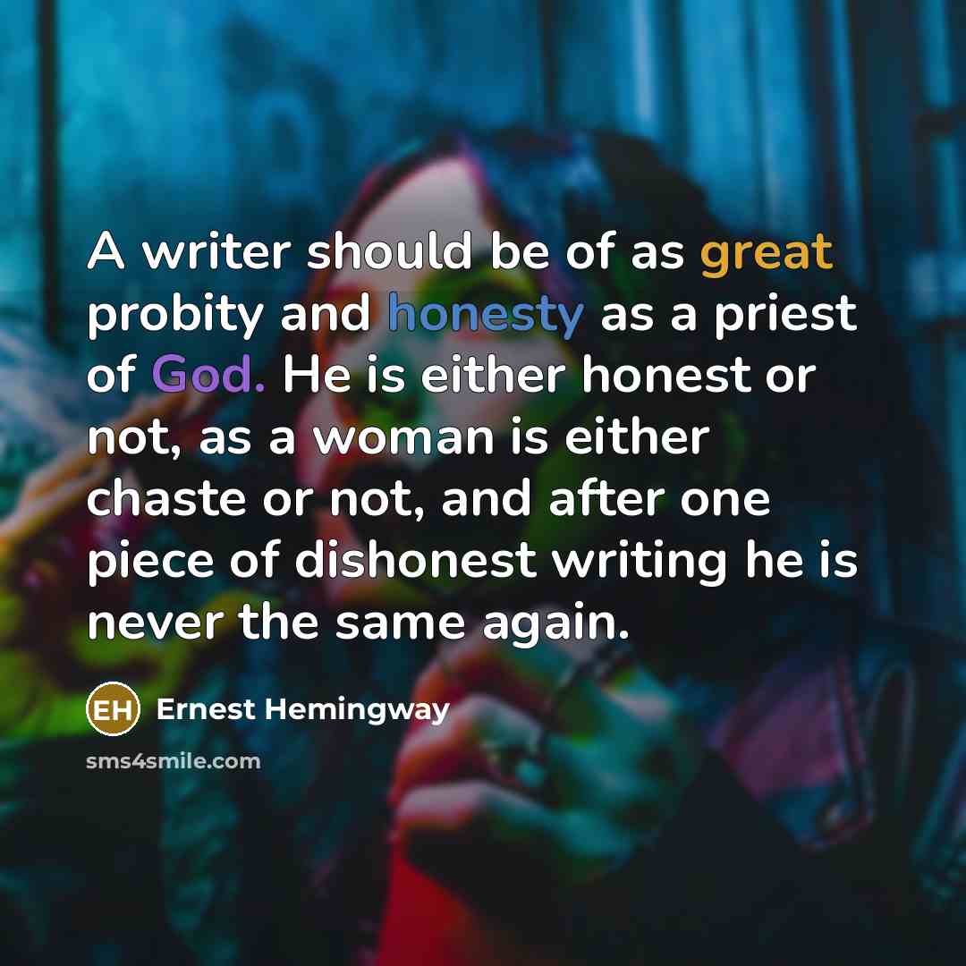 “A writer should be of as great probity and honesty…” quote by Ernest Hemingway