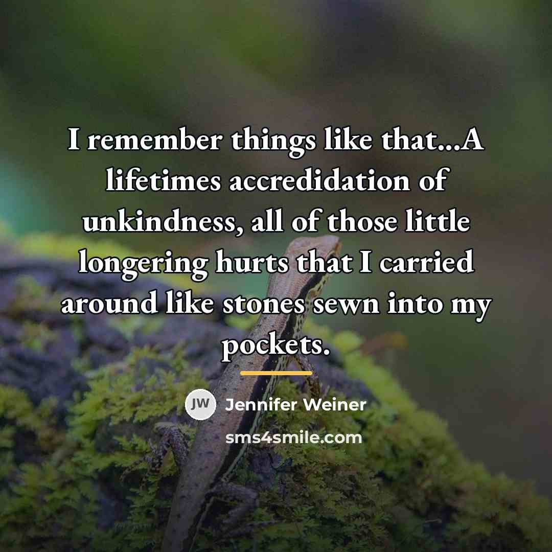 “I remember things like that...A lifetimes accredidation of unkindness, all…” quote by Jennifer Weiner