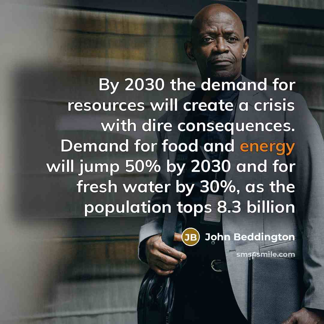 “By 2030 the demand for resources will create a crisis…” quote by John Beddington