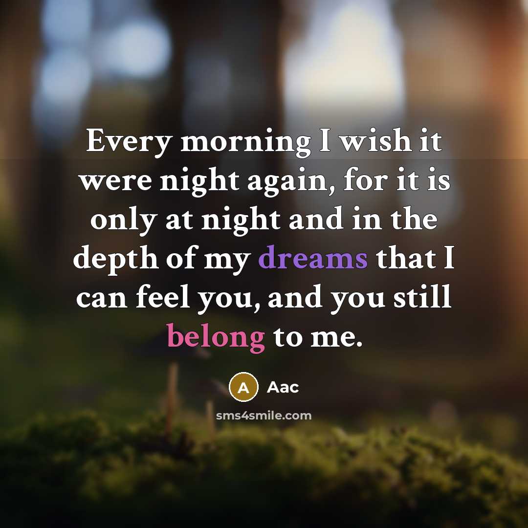 “Every morning I wish it were night again, for it is only at night and in the depth of my dreams that I can feel you, and you still belong to me.” quote by Aac