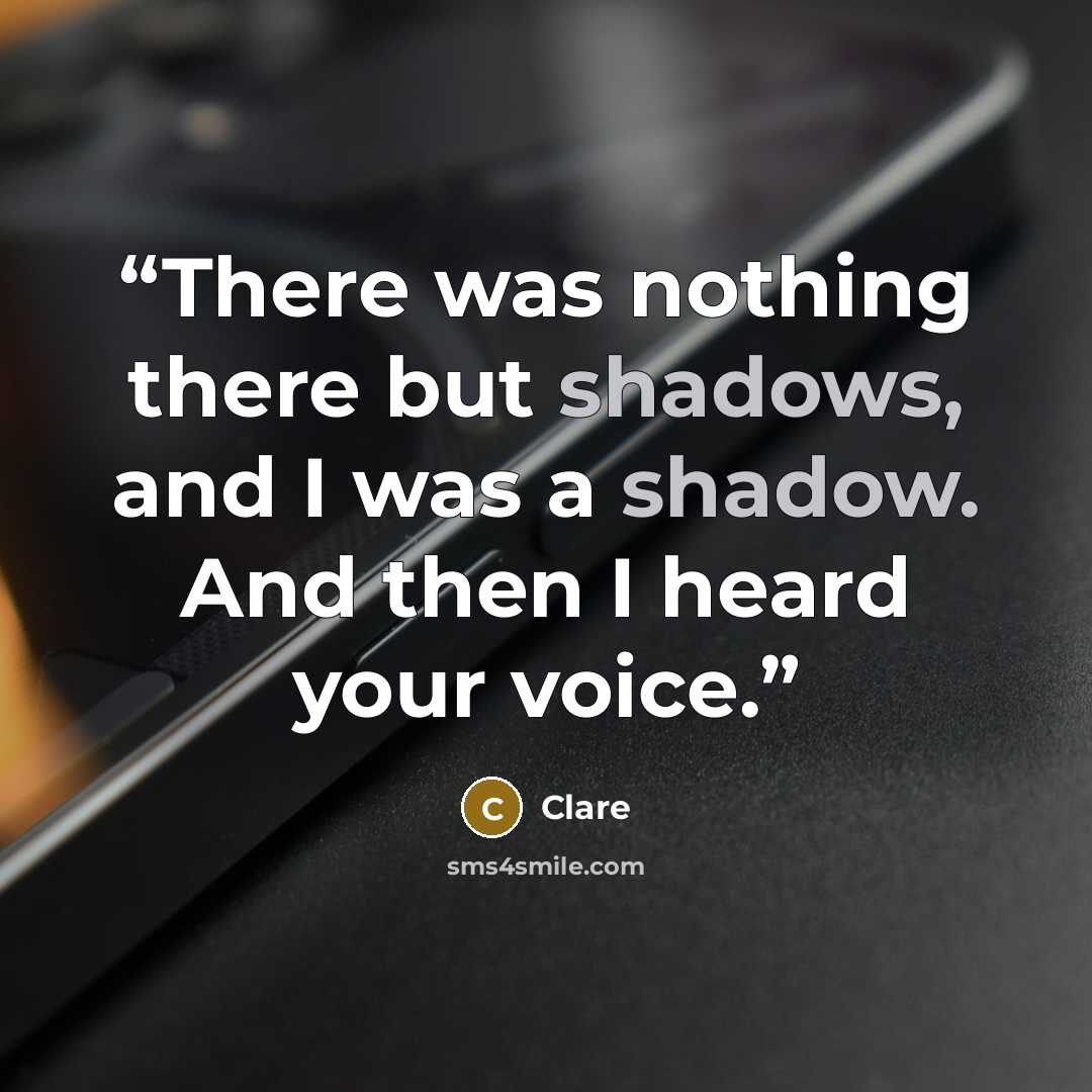 “There was nothing there but shadows, and I was a shadow. And then I heard your voice.” quote by clare