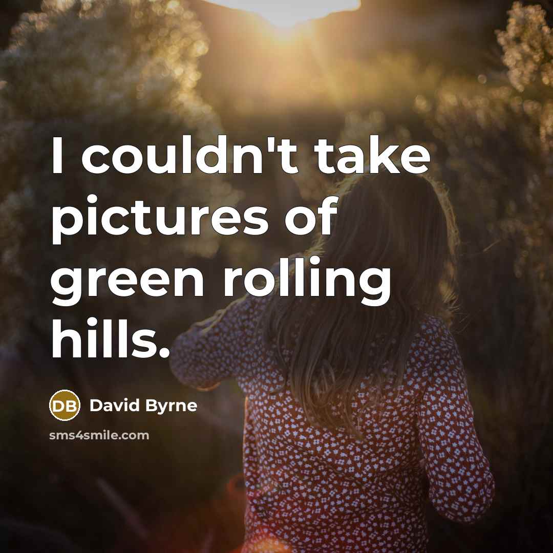 “I couldn't take pictures of green rolling hills.…” quote by David Byrne