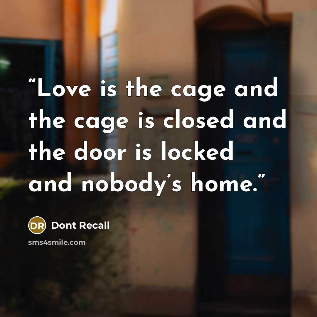 “Love is the cage and the cage is closed and the door is locked and nobody’s home.” quote by Dont Recall