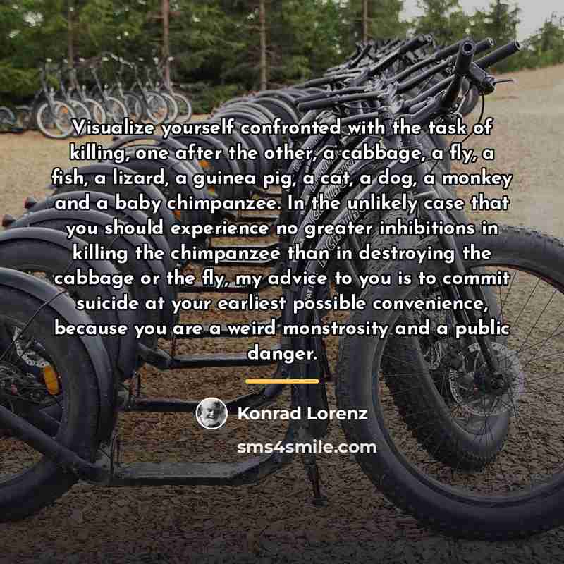 “Visualize yourself confronted with the task of killing, one after…” quote by Konrad Lorenz