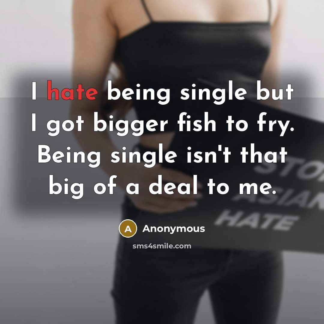 “I hate being single but I got bigger fish to fry. Being single isn't that big of a deal to me.” quote by Anonymous